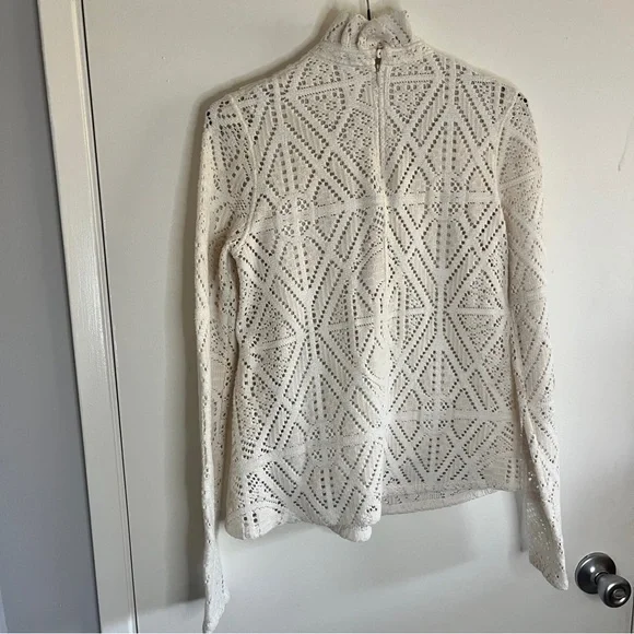 See by Chloe Cream Crochet Knit High Neck Victorian Style Long Sleeve Blouse - Picture 5 of 9